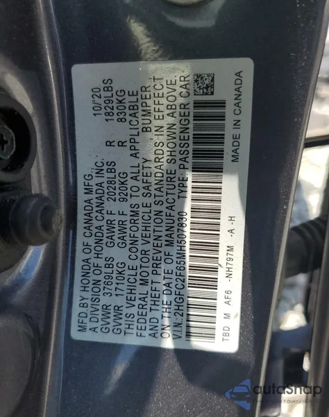 2021 Honda Civic Lx from USA, damaged, VIN 2HGFC2F65MH507830